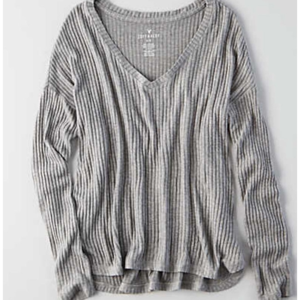 American Eagle Ribbed Gray Sweater Soft & Sexy XS